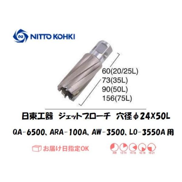 日東工器（NITTO KOHKI) アトラエースQA-6500、ARA-100A、AW-3500、LO-3550A用環状刃物（ジェットブローチ・重ね板用） 穴径24mm用です。最大板厚50mmとなっています。