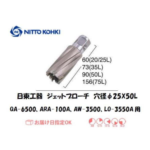 日東工器（NITTO KOHKI) アトラエースQA-6500、ARA-100A、AW-3500、LO-3550A用環状刃物（ジェットブローチ・重ね板用） 穴径25mm用です。最大板厚50mmとなっています。
