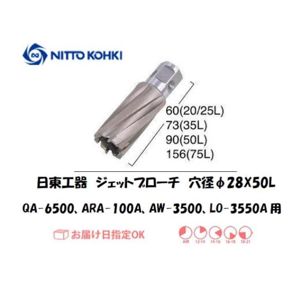 日東工器（NITTO KOHKI) アトラエースQA-6500、ARA-100A、AW-3500、LO-3550A用環状刃物（ジェットブローチ・重ね板用） 穴径28mm用です。最大板厚50mmとなっています。