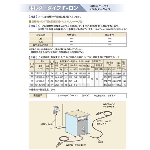 富士電線 溶接用電源ケーブル(キャプタイヤ) ホルダータイプFロン（青 