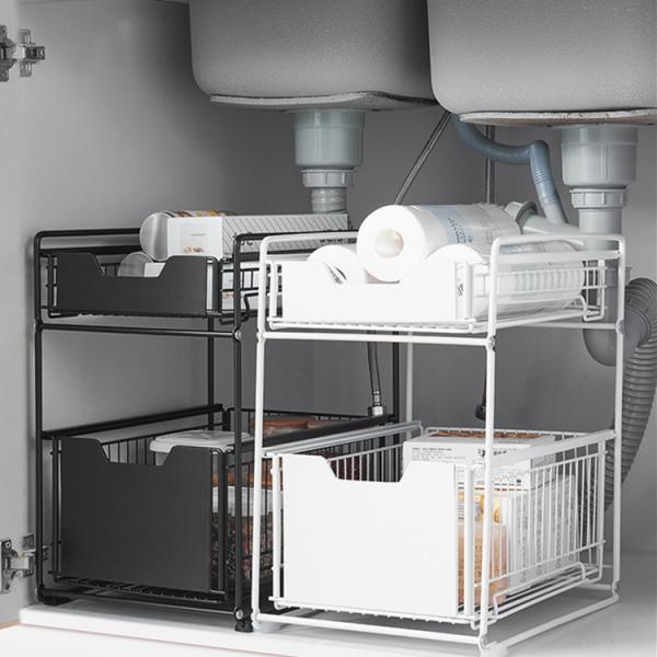 シンク下 収納 引き出し 2段 スライドラック 収納ラック 棚 多機能 大容量 コンパクト 隙間収納 スリム おしゃれ 省スペース 台所 キッチン 洗面所