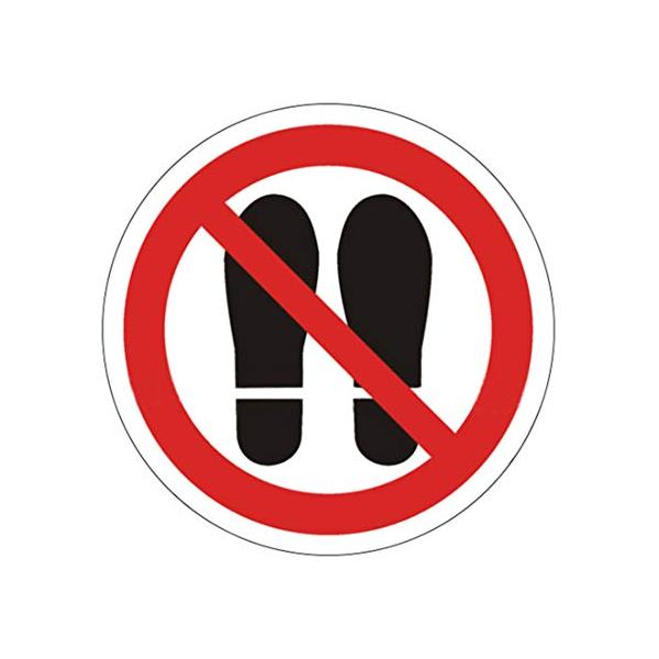 「商品情報」「主な仕様」【10枚入り】土足、踏みつけ、立ち入り禁止のイラストのプラスチック製ラベルステッカーシールです。立ち入ったり踏み入れて欲しくない場所の立ち入り禁止警告ステッカーとして。サイズ：直径75mm丸、厚さ0.2mm素材：プラ...