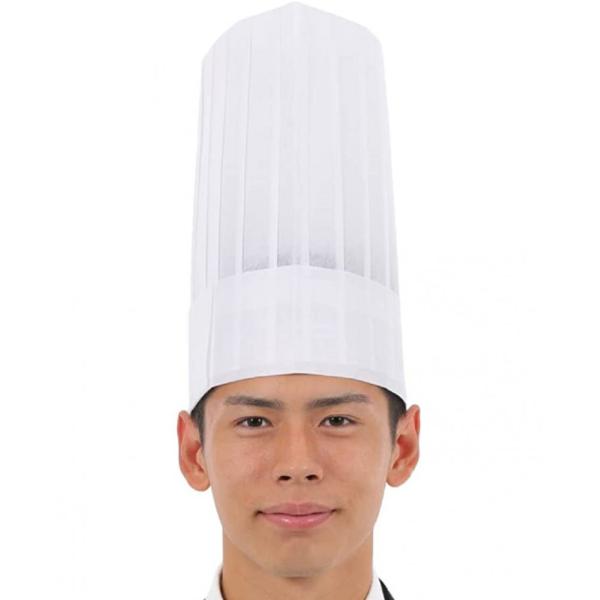 「商品情報」「主な仕様」シンプルな白無地の 不織布の 使い捨て 背高コック帽子です。サイズ：28cm×30cmこちらのシェフ用帽子の素材は不織布製。耐油性があり安全性が高く上質でなめらかな肌触り、そして丈夫さに長けています。製品には「蒸れ」...