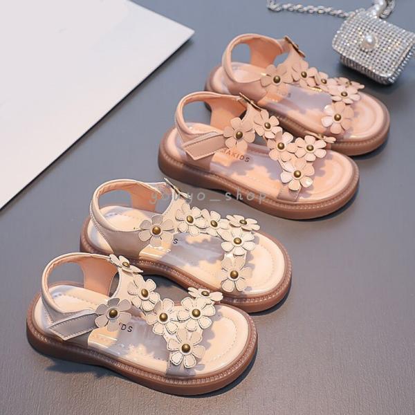 キッズサンダル 革 ジュニア 子供 シューズ 女の子 ビビッド 靴 滑り止め 花柄 ゴージャス キッズサンダル 14cm 15cm 16cm 17cm 18cm 19cm 20cm 21cm 22cm
