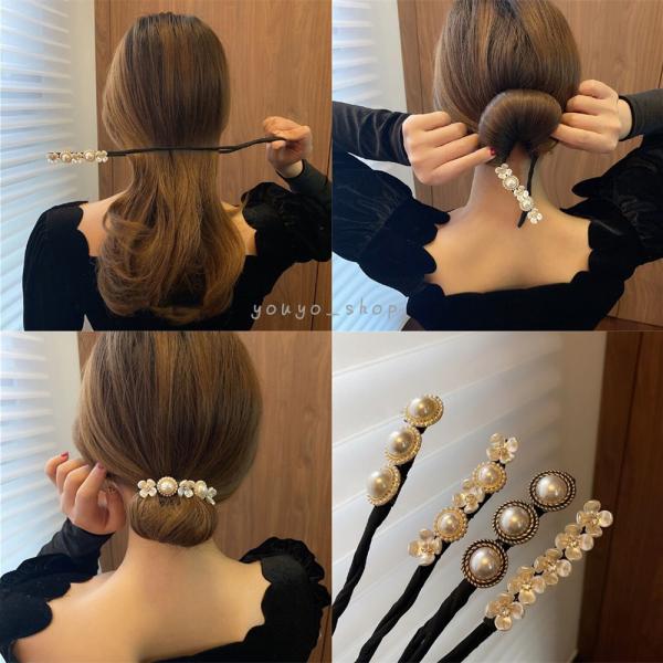 レディースヘアアクセサリー　お団子用　ヘアアクセサリーシニヨンメーカー パール フラワー シニヨンワイヤー お団子メーカー ヘアアレンジ おだんご まとめ髪