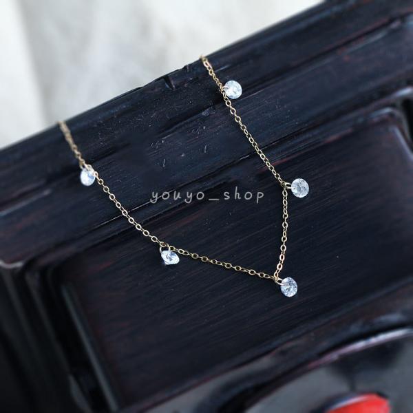 ダイヤモンド ステーションネックレス 18K金 レディース ネックレス チェーン ダイヤモンド ステーション ネックレス  イエローゴールド Ｓ925シルバー