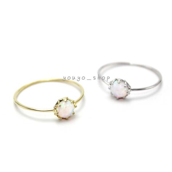 オパール 指輪 一粒 リング S925シルバー 18Kゴールド仕上げ : youyo