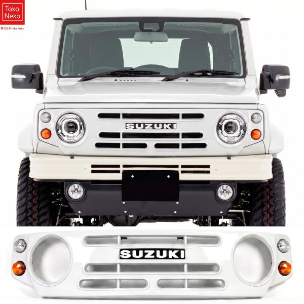 ジムニーグリル フロントグリル ライトライトカバー付き JB64W JB74W JC74W シエラ3ドア ノマド5ドア JIMNY Sierra Nomad 専用 フロントマスク SUZUKIエンブレム
