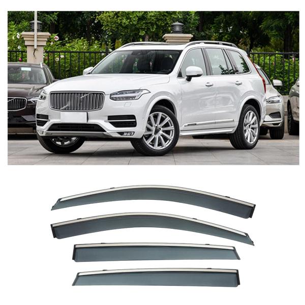 車用サイドバイザー に適合する ボルボ XC90 2015-2022 カーウィンドデフレクターウィンドウバイザー電気メッキメタルウィンドウレインカバーデフレクタ