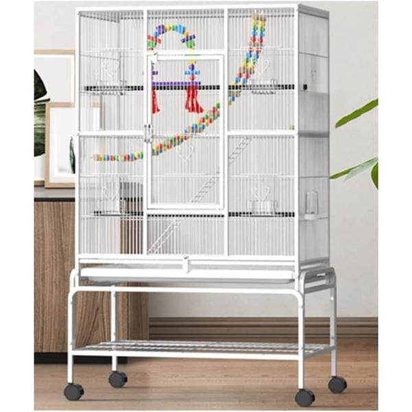 広々とした快適さ：鳥かごは長さ80cm、幅50cm、高さ145cmで、中大の鳥を簡単に飼うことができます。ケージのワイヤー間隔は1cmで、ペットにとって安全で快適な休憩場所になります。 中・大鳥に最適です。プレミアム金属から作られています。...