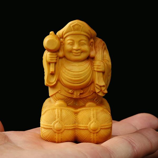 木彫りの仏像 大黒天 置物 (高さ6cm×巾3.2cm) ツゲ 柘植 開運