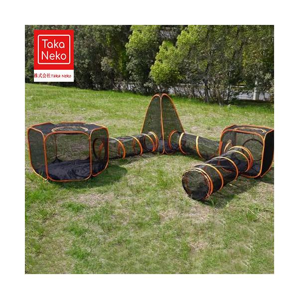 屋外猫トンネル、大型猫トンネル、6-in-1屋外猫囲い猫トンネル屋内猫用大型ペットDIY複数の方法でペットプレイハウスプレイテント 猫と小動物用