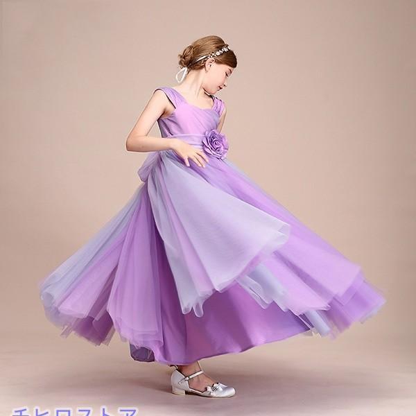 ロングドレス 紫 パープル 女の子 No10 子供ドレス ピアノ発表会 ロングドレス 肩出し 袖なし 上品 女の子