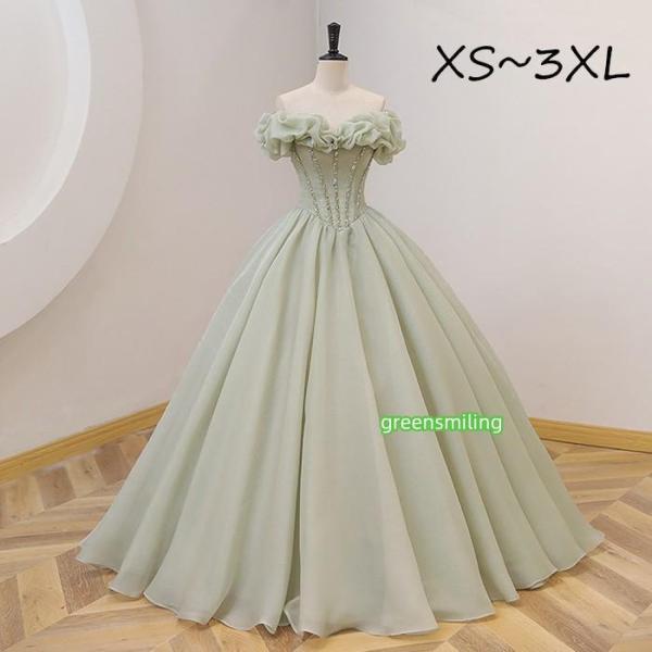 ドレス レディース ロング丈 ピアノ 発表会 パーティードレス 結婚式 ワンピース イブニングドレス フォーマル 大人 ドレス エレガント 大きいサイズ グリーン