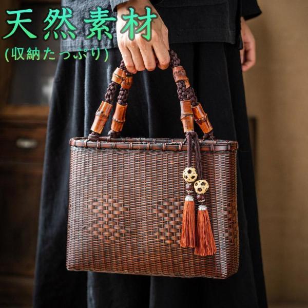 バッグ 職人手作り 自然竹の編み上げ お買物かご かごバック 籐かご