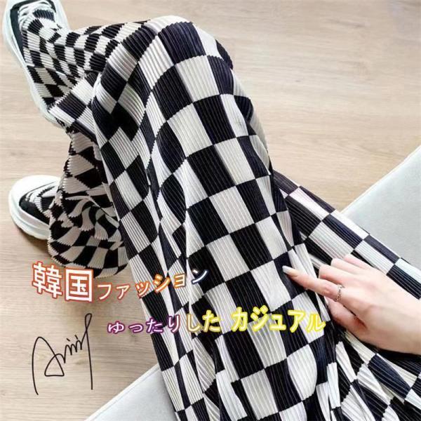新作！レディースブロックチェックパンツ チェック パンツ 太め ゆる