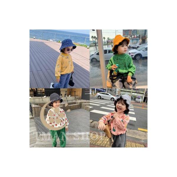 子供服 ニットセーター 女の子 キッズ 長袖 プルオーバー 総柄 フルーツ柄 カートゥーン ボトルネック 厚手 裏起毛 秋 秋冬 可愛い 暖かい 通学着 新作