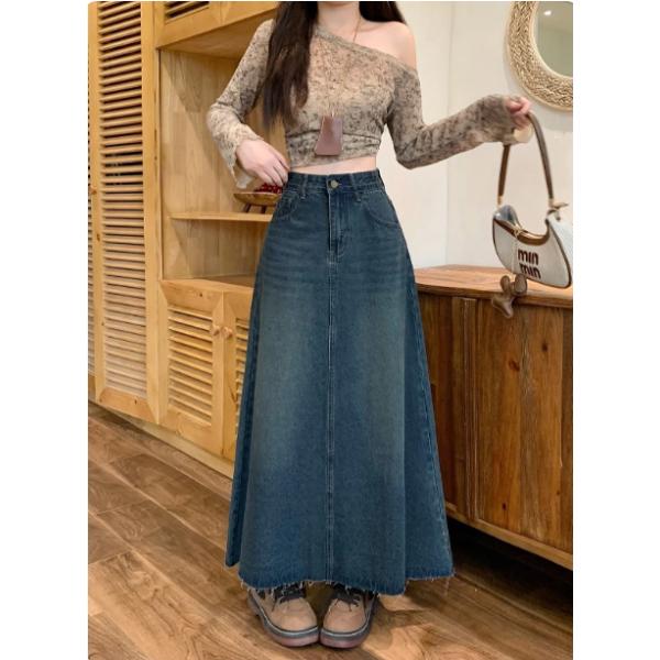 スカート レディース フレア ロングスカート ロング丈 デニムスカート