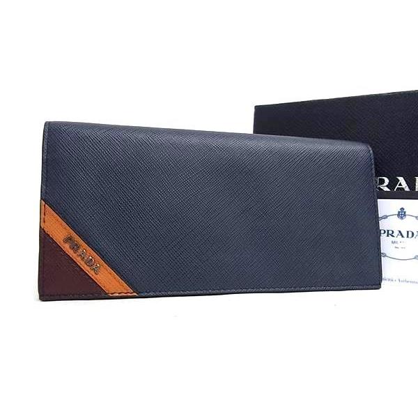 PRADA 長財布 サフィアーノレザー メタル メンズ ネイビー PRADA プラダ メンズ 長財布 ネイビーブルー＋グレー