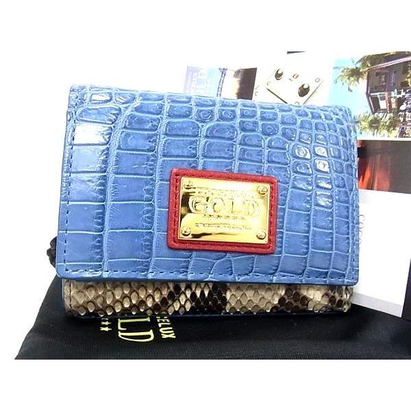 ■極上■本物■新品■未使用■ COCOCELUX GOLD ココセリュックスゴールド クロコダイル×パイソン 三つ折り 財布 ブルー系 BI0446 □極上□本物□新品□未使用□ COCOCELUX GOLD ココセリュックス