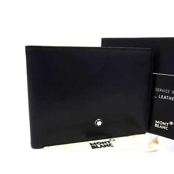 ■新品同様■ MONT BLANC モンブラン レザー 二つ折り 財布 ウォレット 札入れ カード入れ メンズ レディース ブラック系 BN5393 MONTBLANC（モンブラン） □新品同様□ レザー 二つ折り 財布