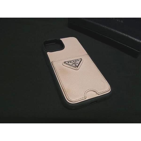 超美品 PRADA iPhone14 スマホ ケース レザー ピンク prada風