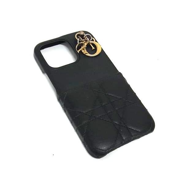 極美品 箱袋付き ディオール カナージュ iPhone13Pro ケース 黒 革 Dior ディオール カナージュ iPhone13proケース ブラック 黒