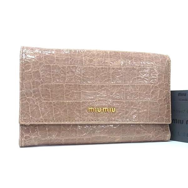 miu miu（ミュウミュウ） クロコダイル型押しレザー 二つ折り 財布