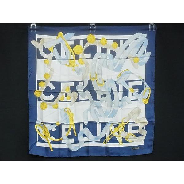 【美品・超大判】CELINE セリーヌ イタリア製 シルク スカーフ ストール CELINE セリーヌ スカーフ シルク 大判 チェーン柄 ブラック