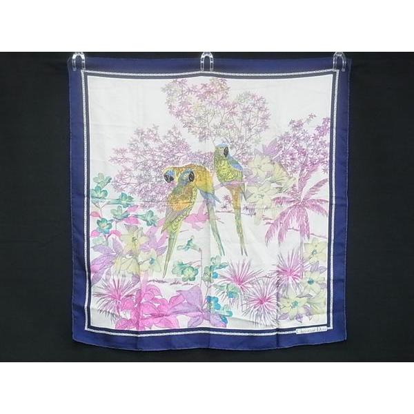 【美品】Christian Dior フラワープリント 大判スカーフ Christian Dior（クリスチャン・ディオール） フラワー バード 鳥 花柄