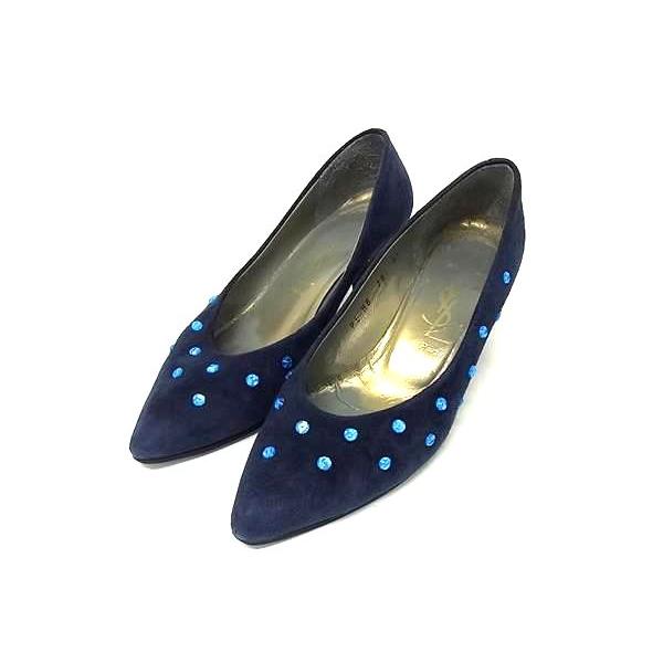 極美品✨SAINTLAURENT サンローラン バイカラー スエード パンプス サンローラン ターコイズ付き スエードパンプス 茶 36.5 23.5