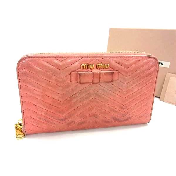 miu miumiu ミュウミュウ レザー リボン ラウンドファスナー 長財布  