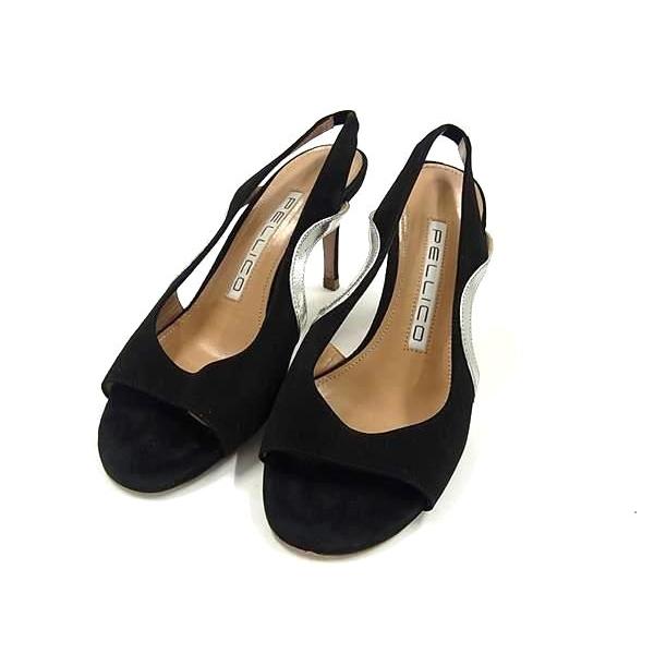PELLICO ブラック スリングバックパンプス PELLICO □美品□ ペリーコ スエード×レザー ヒール スリング