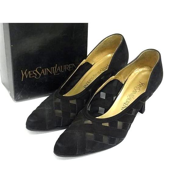 イヴサンローラン Saint Laurent 黒 スエード パンプス 37 靴 YVES SAINT LAURENT イヴサンローラン スエード ヒール パンプス