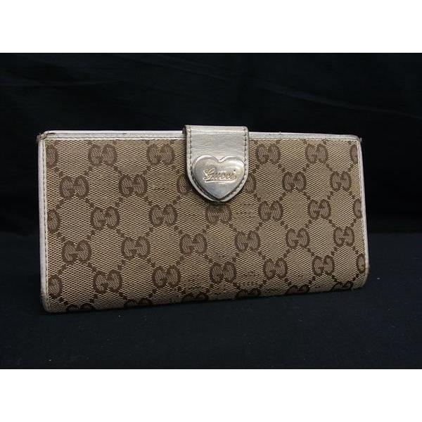 未使用 GUCCI グッチ 財布 キャンバス レザー GGキャンバス ハート GUCCI グッチ キャンバス×レザー GG柄 ハート 長財布 ウォレット