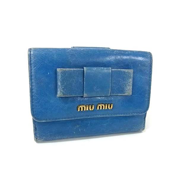 美品 ミュウミュウ パスケース付き フラップ 長財布 リボン ライトブルー ミュウミュウ miumiu 財布 リボン パスケース付 二つ折り長財布