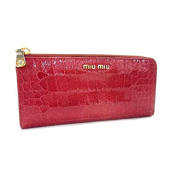 美品 miumiu ミュウミュウ クロコ型押しレザー L字ファスナー 長財布 miu miumiu ミュウミュウ クロコダイル型押しレザー L字