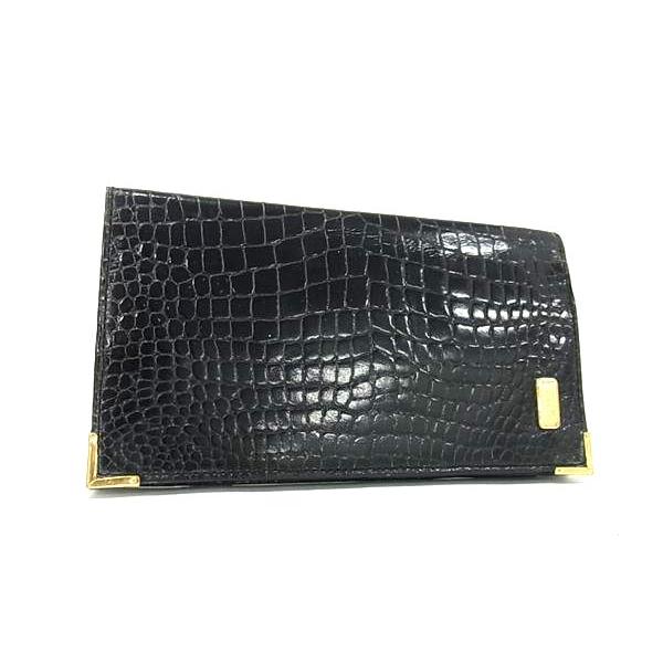 CELINE セリーヌ クロコダイル型押しレザー 二つ折り 長財布 札入れ