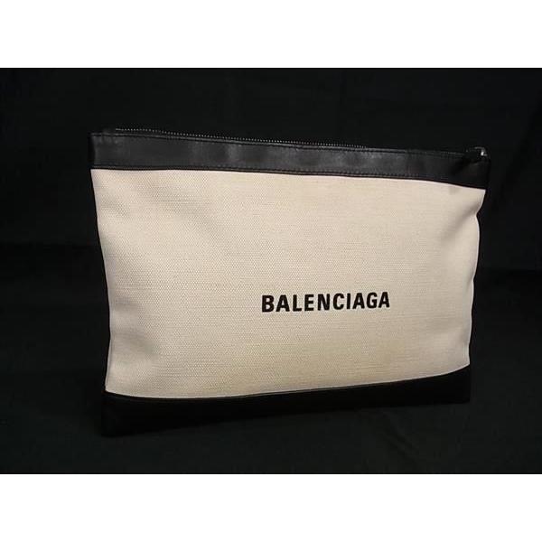 ■極美品■ BALENCIAGA バレンシアガ 373834 ネイビークリップM キャンバス クラッチバッグ セカンドバッグ ベージュ系 FA1315 BALENCIAGA（バレンシアガ） □極美品□ 373834 ネイビークリップM