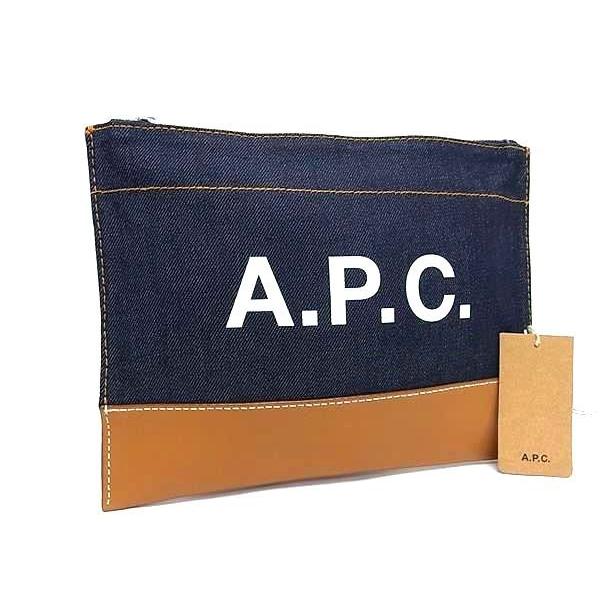 ■新品同様■ A.P.C. アーペーセー デニム×レザー クラッチ セカンドバッグ マルチケース 小物入れ ネイビー系×ブラウン系 FE4307 A.P.C.（アーペーセー） □新品同様□ デニム×レザー クラッチ