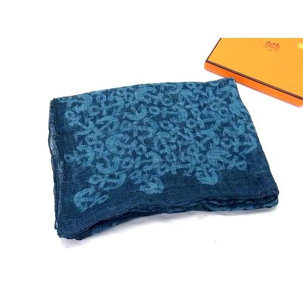 HERMES □新品同様□ エルメス アンカー 猫 リネン100% ストール  