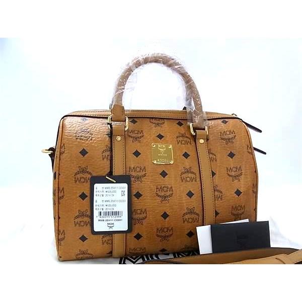 極美品MCM ボストンバッグヴィセトス柄レザー茶ブラウン大容量