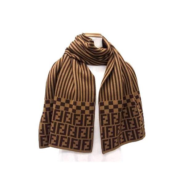 美品 FENDI フェンディ ウール ズッカ ブラウン チェック マフラー フェンディ FENDI マフラー ストール ズッカ ブラウン ウール