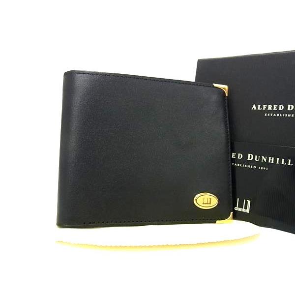 dunhill オックスフォード レザー 二つ折り コンパクト財布 黒金 美品 dunhill オックスフォード レザー 二つ折り コンパクト財布 黒金 美品
