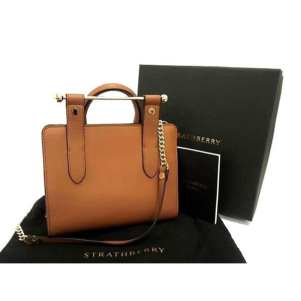 ■極美品■ STRATHBERRY ストラスベリー レザー チェーン 2WAY ハンドバッグ ショルダーバッグ 斜め掛け ブラウン系 FN1720 □極美品□ STRATHBERRY ストラスベリー レザー チェーン 2WAY