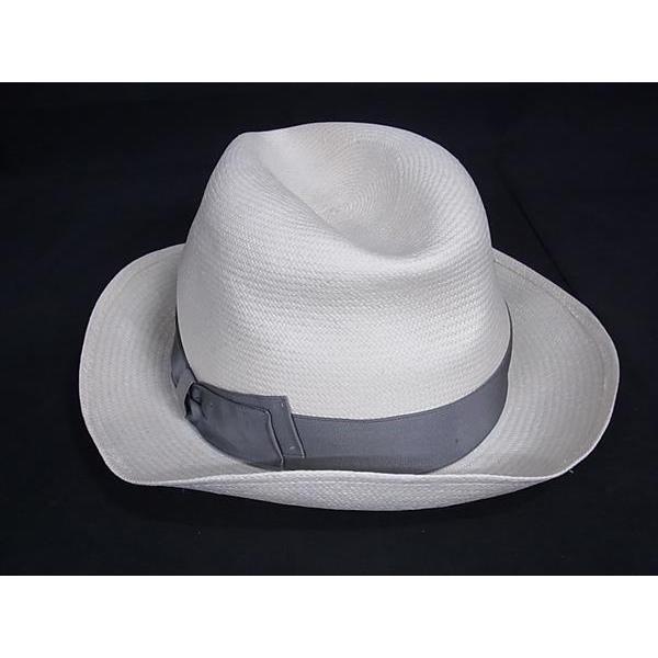 ■極美品■ BORSALINO ボルサリーノ ストロー100％ ハット 帽子 表記サイズ 61 レディース アイボリー系×グレー系 FN4916 Borsalino（ボルサリーノ） □極美品□ ストロー100％ ハット 帽子