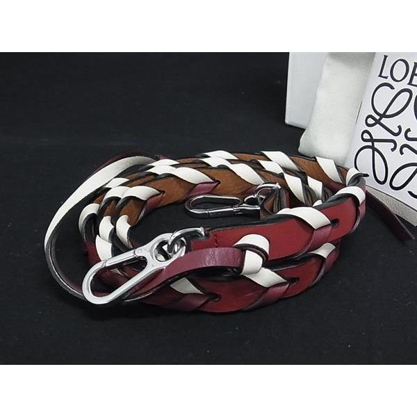 ■極美品■ LOEWE ロエベ シン ブレイデッド レザー バッグ用 ショルダーストラップ クロスボディ 斜め掛け レッド系 FP7277 LOEWE（ロエベ） □極美品□ シン ブレイデッド レザー バッグ用