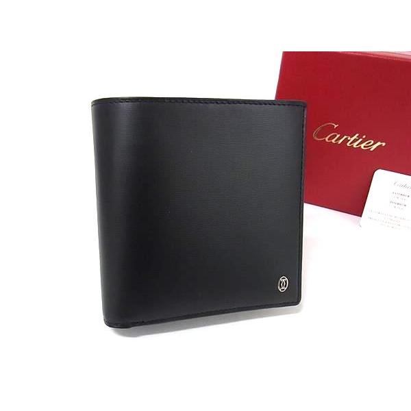 美品 カルティエ パシャ ドゥ カルティエ　二つ折り財布 ブラック レザー CARTIER カルティエ パシャ ドゥ カルティエ 2つ折り財布