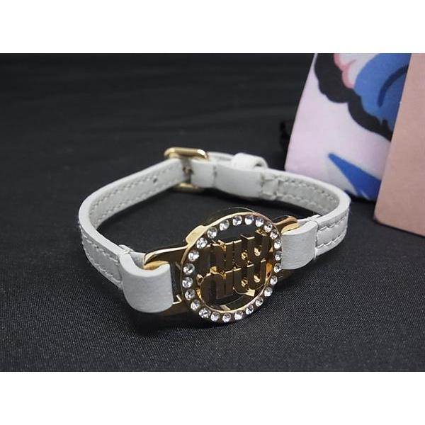 miu miu（ミュウミュウ） □極美品□ レザー ラインストーン