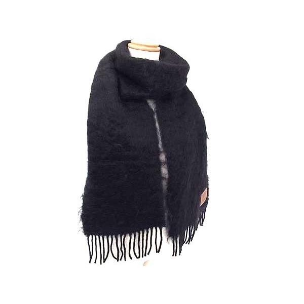 LOEWE ブラック ウール モヘア マフラー フリンジ付き LOEWE（ロエベ） □新品同様□ モヘヤ50％×ウール48％×ナイロン2